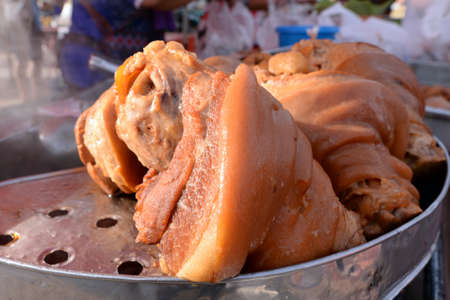 Braised Pork Leg in Chinese Spice On the steamer in the local market of Thailandの写真素材