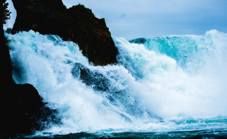 close up of enormous waterfall cascade cataract