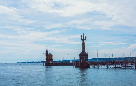 the Imperia statue in Constance before blue sky, lake constance germanyの写真素材