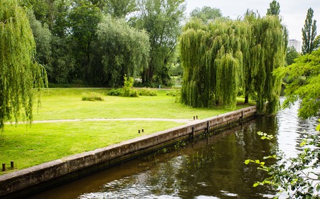 Potsdam Germany Water is full in the canal and both side have treeの写真素材