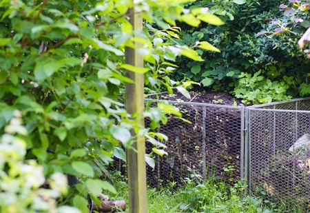 Ready made compost pile in metal crateの写真素材