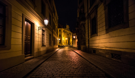 Night streets in Prague capital of Czech Republicの写真素材
