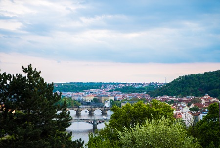 Prague bridges, city sunset panorama, Czech Republicの写真素材