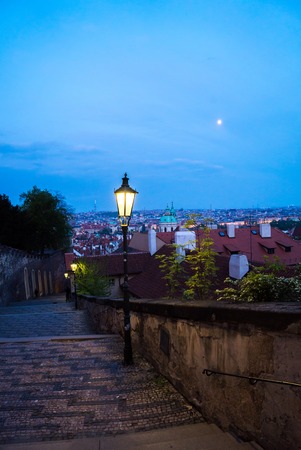 Staircase to Prague castle at summer nightの写真素材