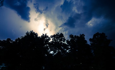 Lightning with dramatic clouds Night thunder-stormの写真素材