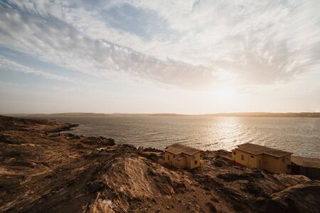 fishermans house at the coast of Luderitz in Namibiaの写真素材