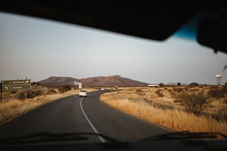 street towards capital city Windhoek of Namibia in Africaの写真素材
