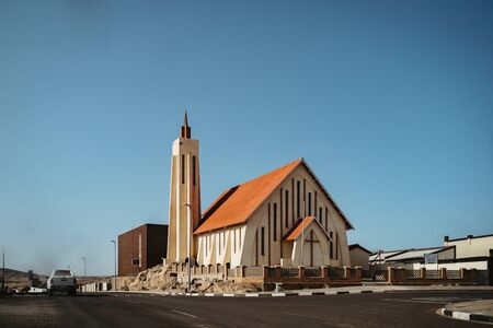 Felsenkirche, an old colonial historic German church in Luderitz, Namibiaの写真素材