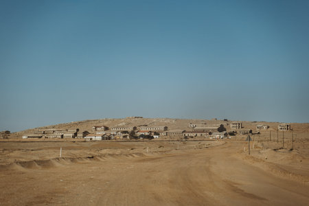 wideangle panorama photo on the ghost town of Kolmannskuppe in Namibiaの写真素材