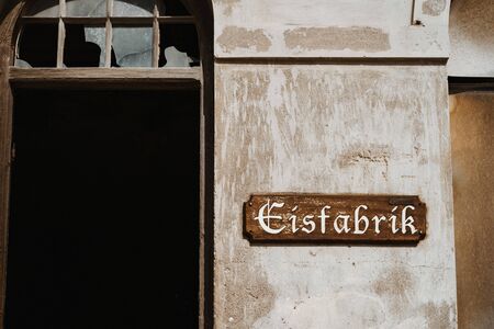 photo of wooden Eisfabrik or ice factory signの写真素材
