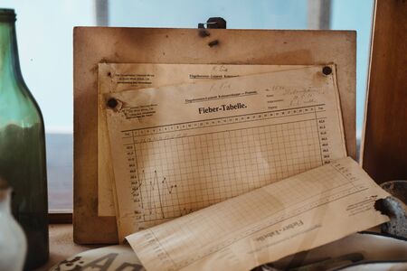 historic old table named Fieber Tabelle as chart for fever temperatureの写真素材