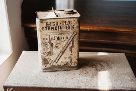 historic old remains, can with Regu Flo Marker at colonial museumの写真素材