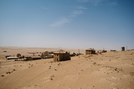 wideangle view of ghost town of Kolmanskop Luderitz in Namibiaの写真素材