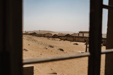 wideangle view of ghost town of Kolmanskop Luderitz in Namibiaの写真素材
