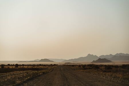 wideangel Dirty road with desert sand, Helmeringhausen, Karas, Namibia Africaの写真素材