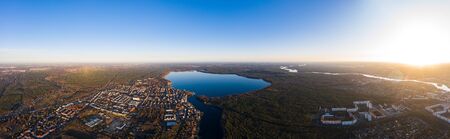 aerial drone wideangle panorama photo of Mueggelsee Berlinの写真素材