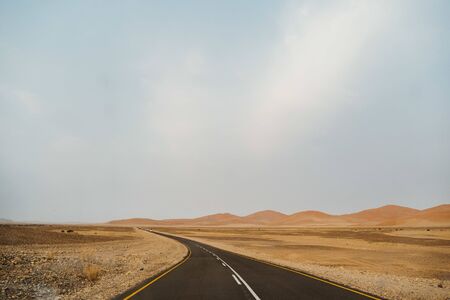 Panoramic view of a winding road in the Namib-Naukluft National Parkの写真素材