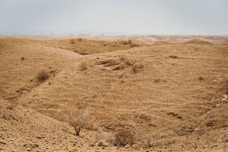 Moon Valley or Valle De La Luna canyon with eroded sandstone spikes panoramaの写真素材