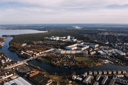 wideangle aerial drone shot of Berlin Treptow-Kopenickの写真素材