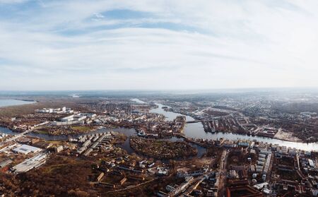 Aerial view of Berlin in beautiful evening light at sunset, capital of Germanyの写真素材
