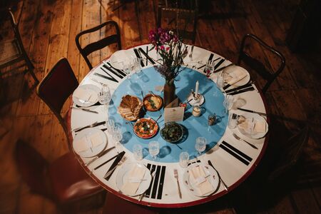 vintage Wedding Decoration on Rustic Dining tableの写真素材