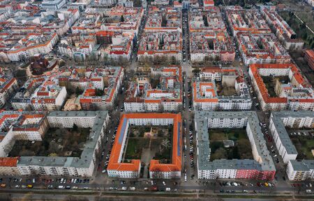 aerial photo of houses in big cityの写真素材