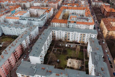 aerial photo of houses in big cityの写真素材