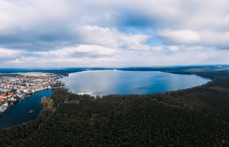 aerial photo of Muggelsee and Friedrichshagen, Kopenick in Berlin Germanyの写真素材