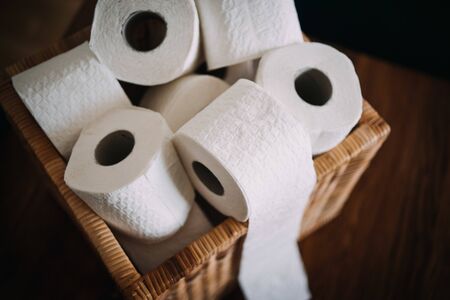 several toilet paper rolls in a boxの写真素材