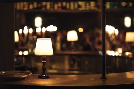 retro vintage lamp in pub interior, bar or restaurantの写真素材