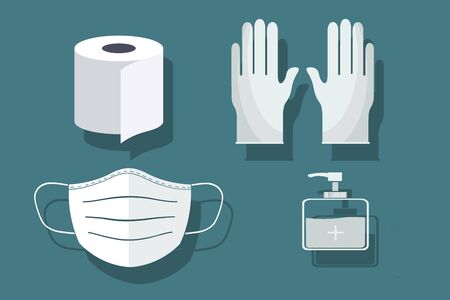 toilet paper, medical rubber gloves, mouth protection mask, soap disinfectantの写真素材
