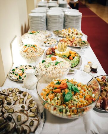 Different salads at a typical German buffetの写真素材