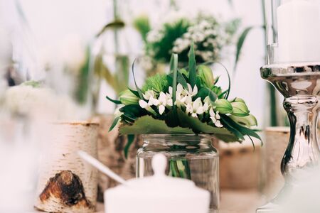 Inspiration for wedding table decoration in boho and rustic styleの写真素材