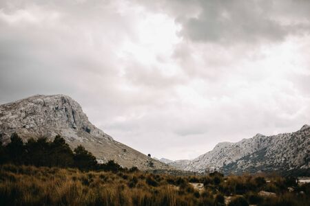 Sierra de Tramuntana mountain range to the east coast of balearic island Majorca, Mallorca Spain, April 2019の写真素材