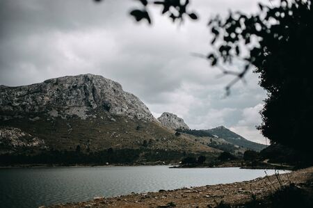 Sierra de Tramuntana mountain range to the east coast of balearic island Majorca, Mallorca Spain, April 2019の写真素材