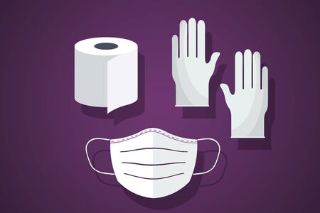 toilet paper, medical rubber gloves, mouth protection maskの写真素材