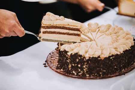 photo of a homemade coffee cake with chocolateの写真素材