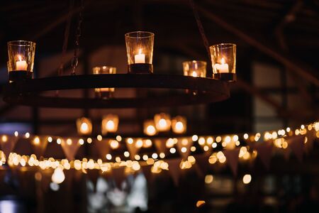 photo of a vintage candles chandelier lightの写真素材