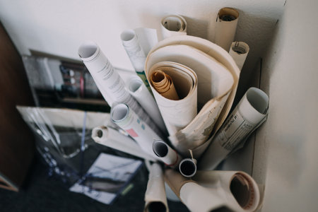 photo of paper rollls in a binの写真素材