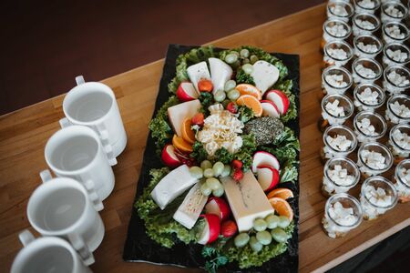 photo of a plate with different types of cheeseの写真素材