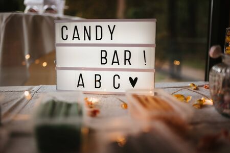 a candy bar letter boardの写真素材