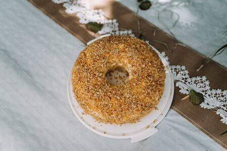 hazel nuts cake on a plateの写真素材