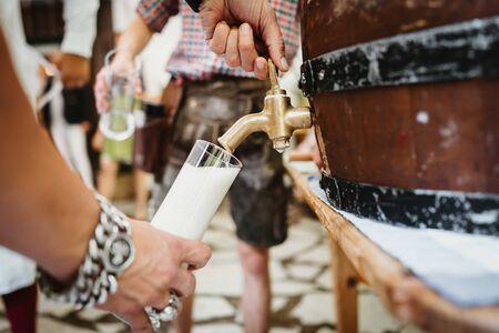 a beer wooden barrel in a partyの写真素材