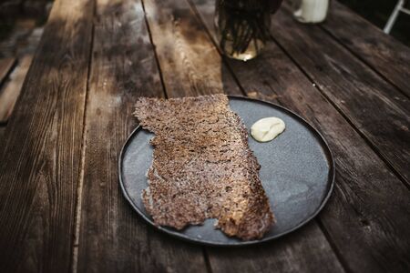 flax seed crisps in a plateの写真素材
