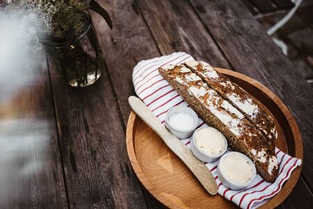 a brown bread and butterの写真素材