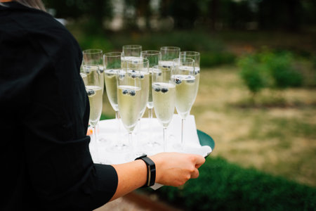 a waiter serving Champaign glasses