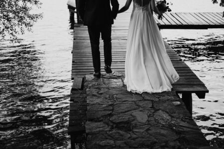 a married couple at the lakeの写真素材