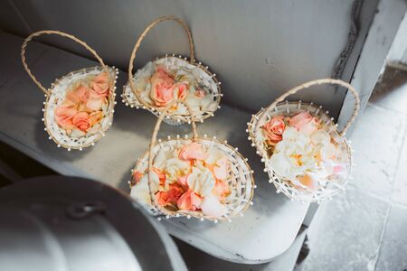 flower petals baskets in a weddingの写真素材