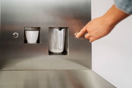 milk and coffee modern machineの写真素材