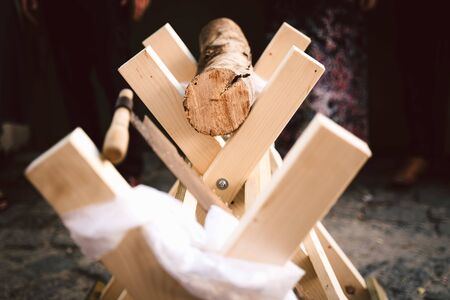 a wooden sawhorse in a weddingの写真素材
